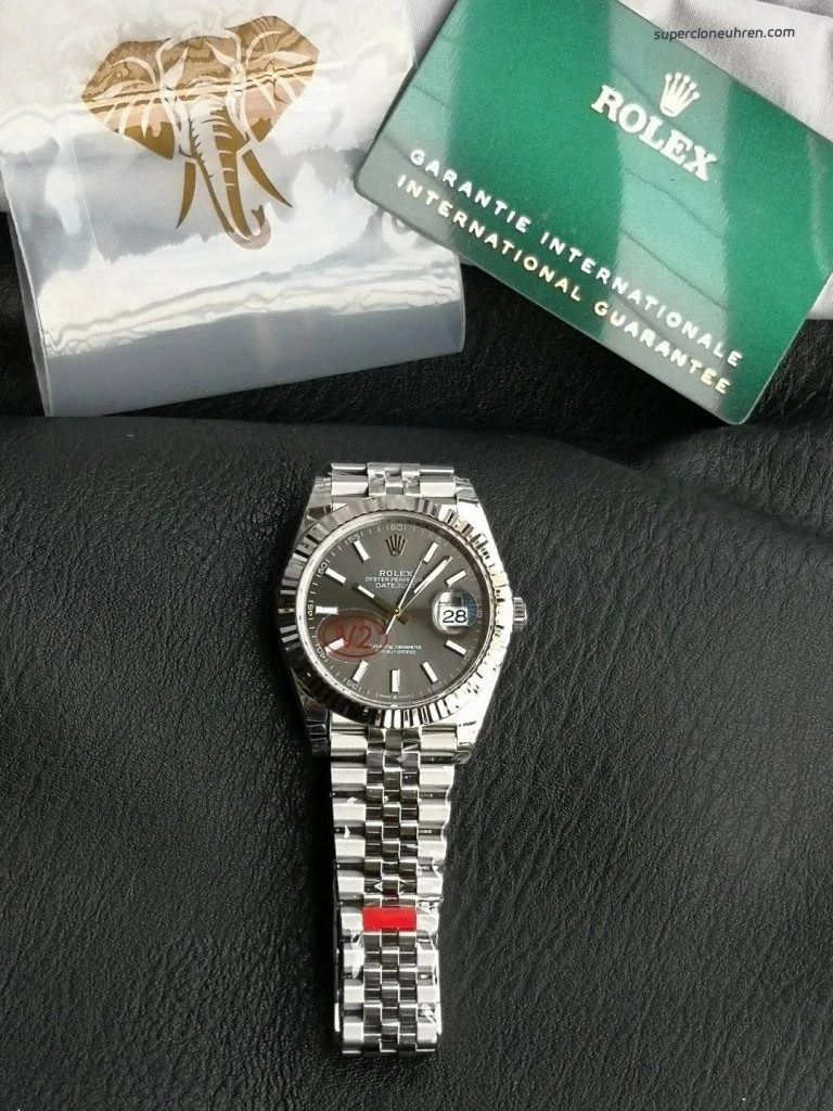 Super Clone Rolex Datejust 126334-0014 mit grauem Zifferblatt und geriffelter Lünette 41mm