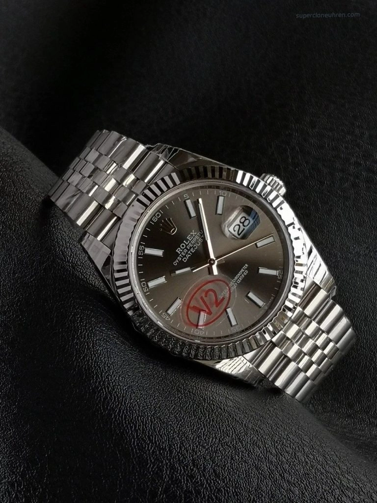Super Clone Rolex Datejust 126334-0014 mit grauem Zifferblatt und geriffelter Lünette 41mm