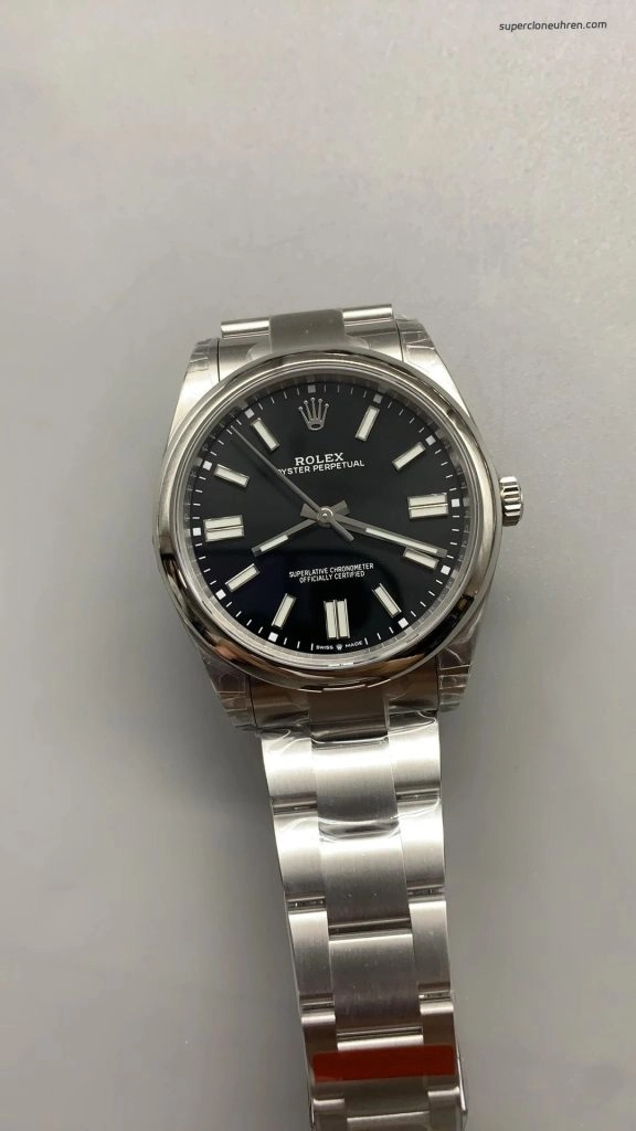 Premium Replica Uhr Rolex Oyster Perpetual 124300 schwarzes Zifferblatt Edelstahlband 41mm