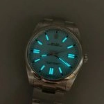 Premium Replica Uhr Rolex Oyster Perpetual 124300 mit türkisfarbenem Zifferblatt und Edelstahlband 41 mm