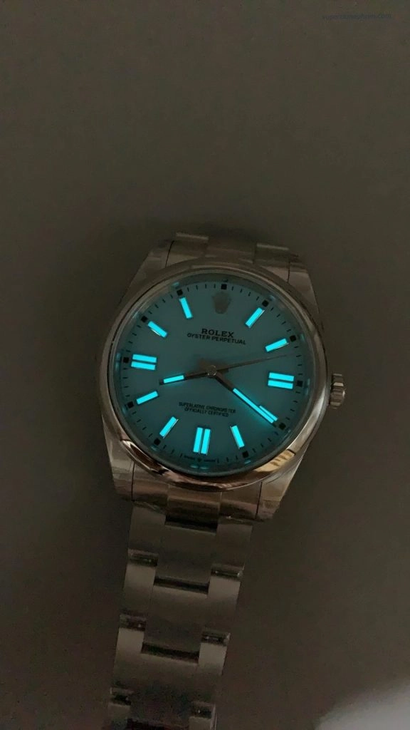 Premium Replica Uhr Rolex Oyster Perpetual 124300 mit türkisfarbenem Zifferblatt und Edelstahlband 41 mm