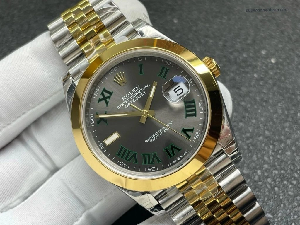 Premium Replica Uhr Rolex Datejust 126303-0020 Bicolor mit grünem Zifferblatt 41mm