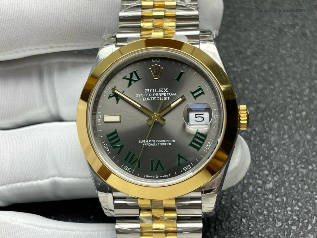 Premium Replica Uhr Rolex Datejust 126303-0020 Bicolor mit grünem Zifferblatt 41mm