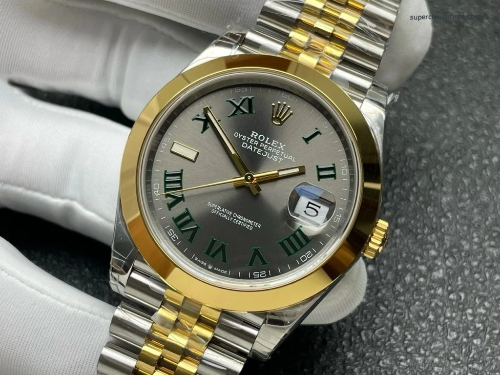 Premium Replica Uhr Rolex Datejust 126303-0020 Bicolor mit grünem Zifferblatt 41mm