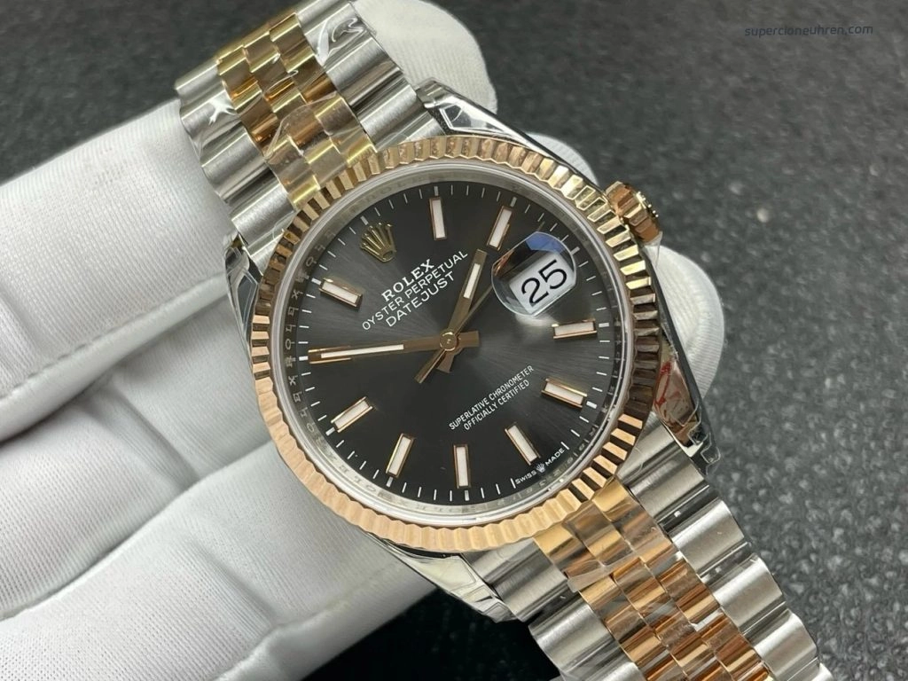 Super Clone Rolex Datejust 126231-0013 Stahl-Roségold graues Zifferblatt 36 mm