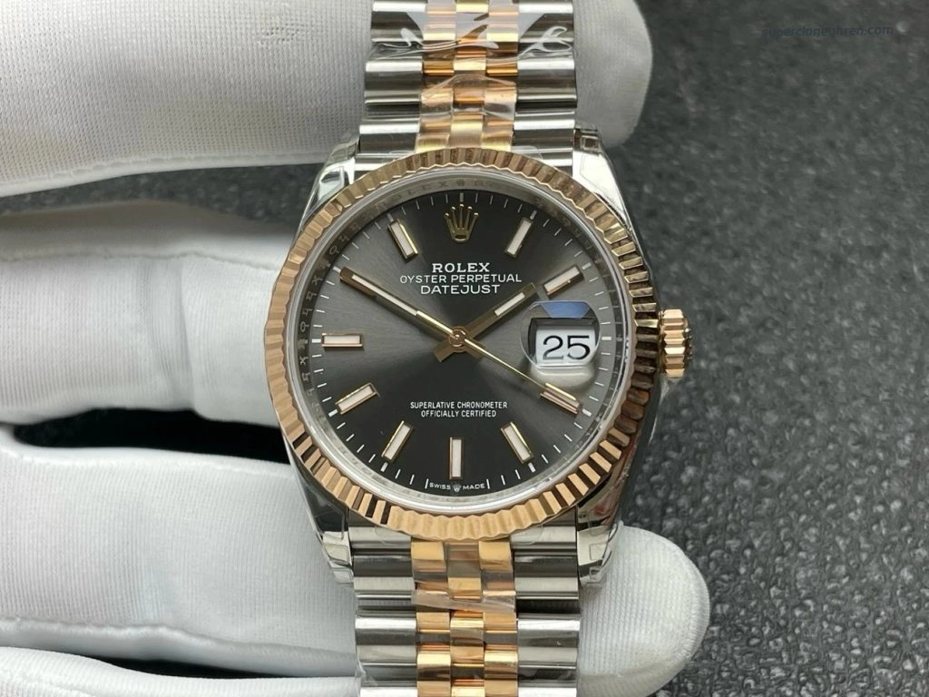 Super Clone Rolex Datejust 126231-0013 Stahl-Roségold graues Zifferblatt 36 mm