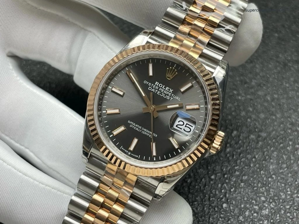 Super Clone Rolex Datejust 126231-0013 Stahl-Roségold graues Zifferblatt 36 mm