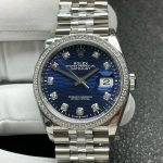 Premium Replica Uhr Rolex Datejust m126284rbr-0049 mit blauem Waben-Zifferblatt und Diamantlünette 36mm