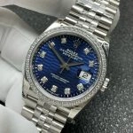 Premium Replica Uhr Rolex Datejust m126284rbr-0049 mit blauem Waben-Zifferblatt und Diamantlünette 36mm