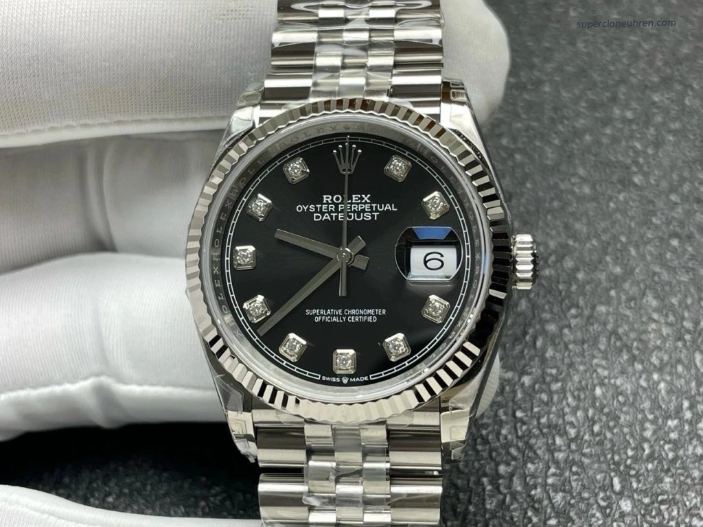 Premium Replica Uhr Rolex Datejust 126234-0027 Edelstahl mit schwarzem Zifferblatt 36mm