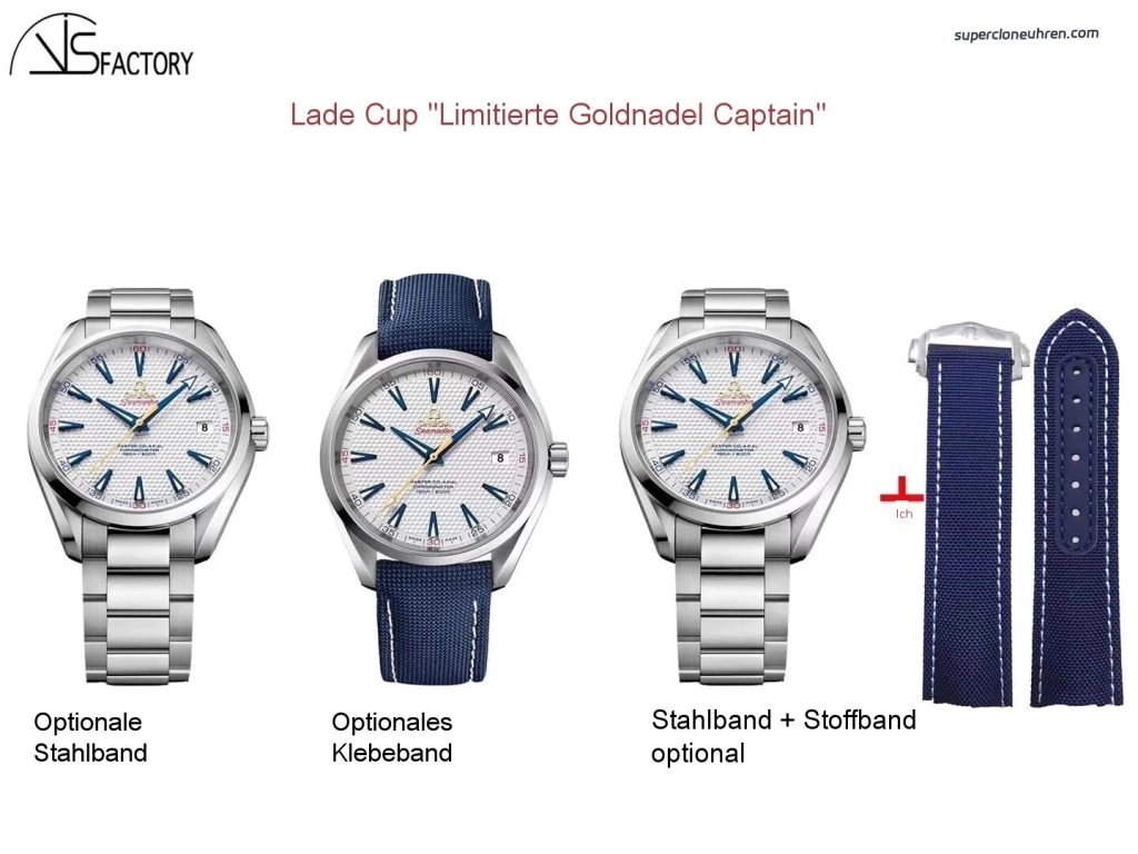 Premium Replica Uhr Omega Seamaster 231.10.42.21.02.005 silbernes Zifferblatt mit goldfarbenem Sekundenzeiger 41,5 mm