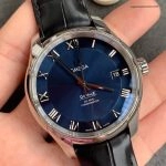1:1 Super Clone Uhr Omega De Ville 431.13.41.21.03.001 blaues Zifferblatt mit Lederband 41mm