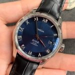 1:1 Super Clone Uhr Omega De Ville 431.13.41.21.03.001 blaues Zifferblatt mit Lederband 41mm