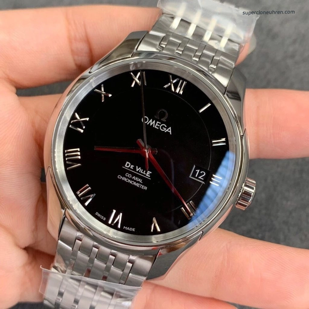 Premium Replica Uhr Omega De Ville 431.10.41.21.01.001 schwarzes Zifferblatt Edelstahlband 41mm