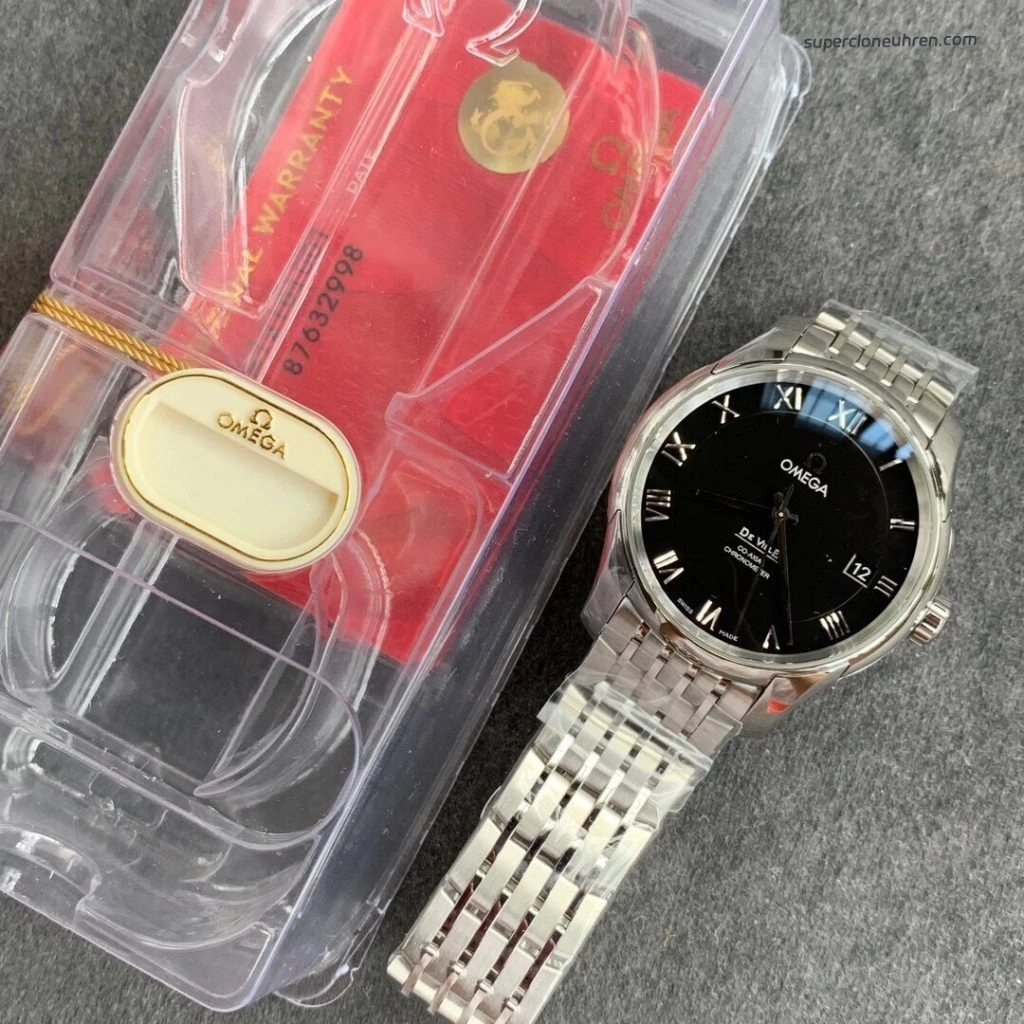 Premium Replica Uhr Omega De Ville 431.10.41.21.01.001 schwarzes Zifferblatt Edelstahlband 41mm