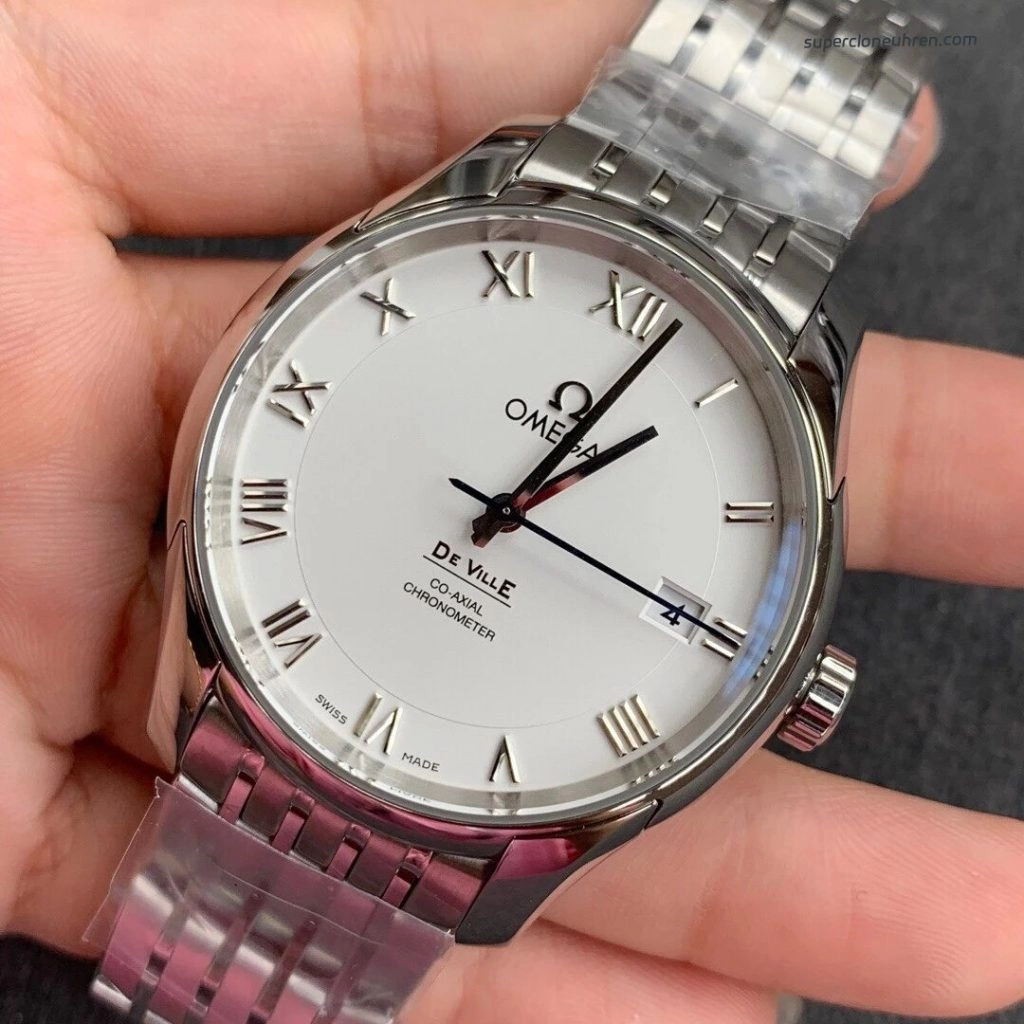 Super Clone Omega De Ville 431.10.41.21.02.001 silbernes Zifferblatt mit blauem Sekundenzeiger 41mm
