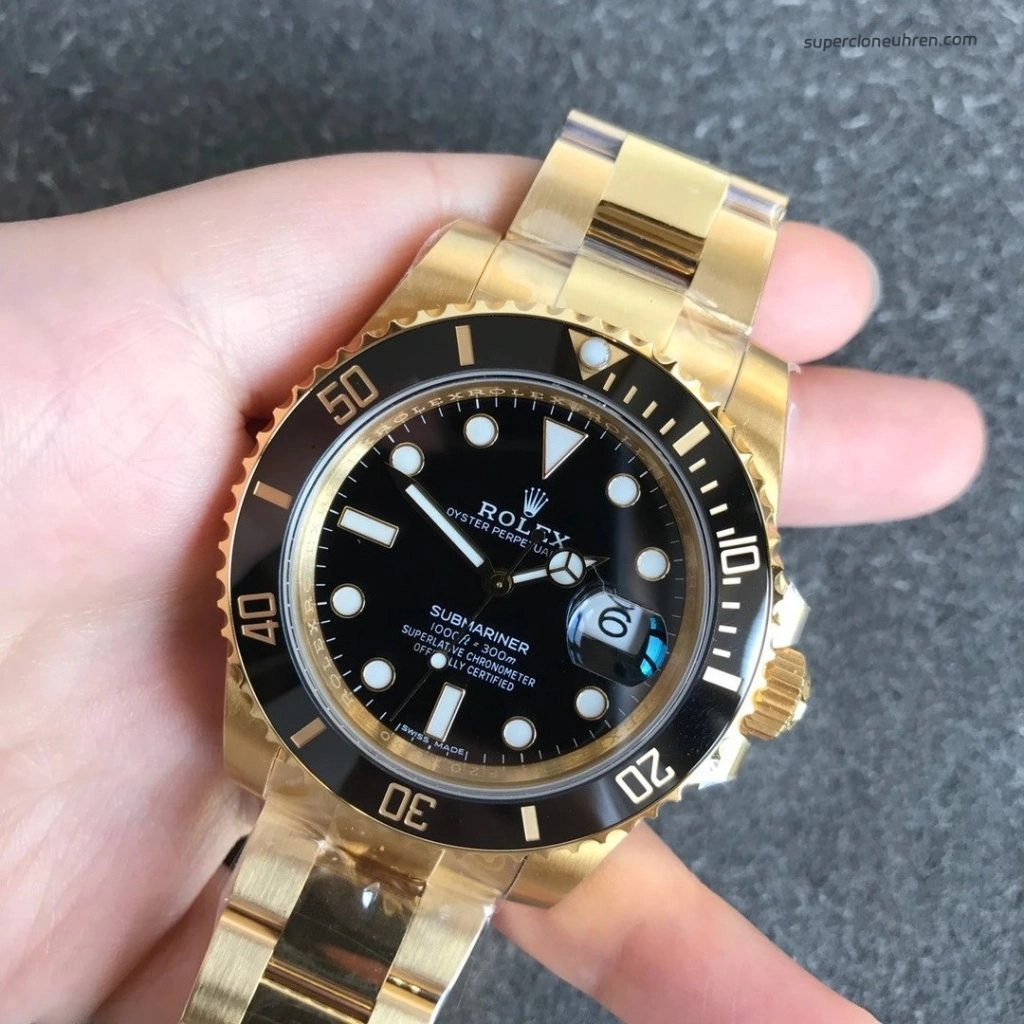 Super Clone Rolex Submariner 116618LN-97208 schwarzes Zifferblatt Gelbgold 40mm