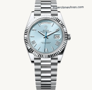 1:1 Super Clone Uhr Rolex Day-Date M228236-0012 eisblaues Zifferblatt mit römischen Ziffern 40mm