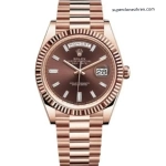 Premium Replica Uhr Rolex Day-Date m228235-0003 Roségold mit schokoladenbraunem Zifferblatt 40mm