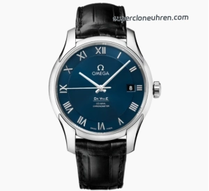 1:1 Super Clone Uhr Omega De Ville 431.13.41.21.03.001 blaues Zifferblatt mit Lederband 41mm