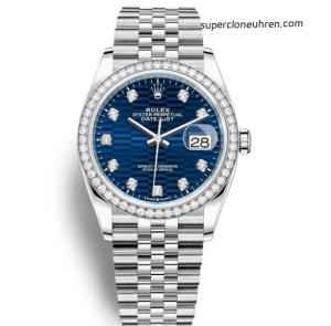 Premium Replica Uhr Rolex Datejust m126284rbr-0049 mit blauem Waben-Zifferblatt und Diamantlünette 36mm