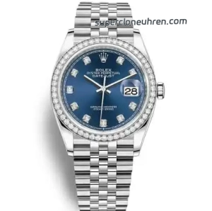 Premium Replica Uhr Rolex Datejust m126284rbr-0029 mit blauem Zifferblatt und Diamantlünette 36 mm