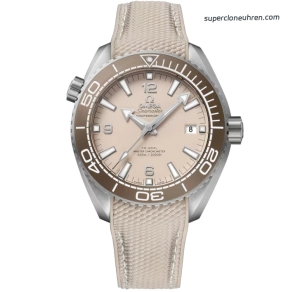 Premium Replica Uhr Omega Seamaster Planet Ocean 215.32.44.21.09.001 Edelstahl mit beigem Armband 43,5mm