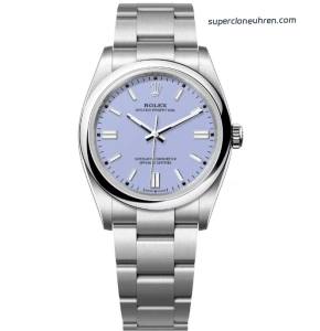 Premium Replica Uhr Rolex Oyster Perpetual m126000-0013 mit lavendelfarbenem Zifferblatt und Edelstahlband 36mm