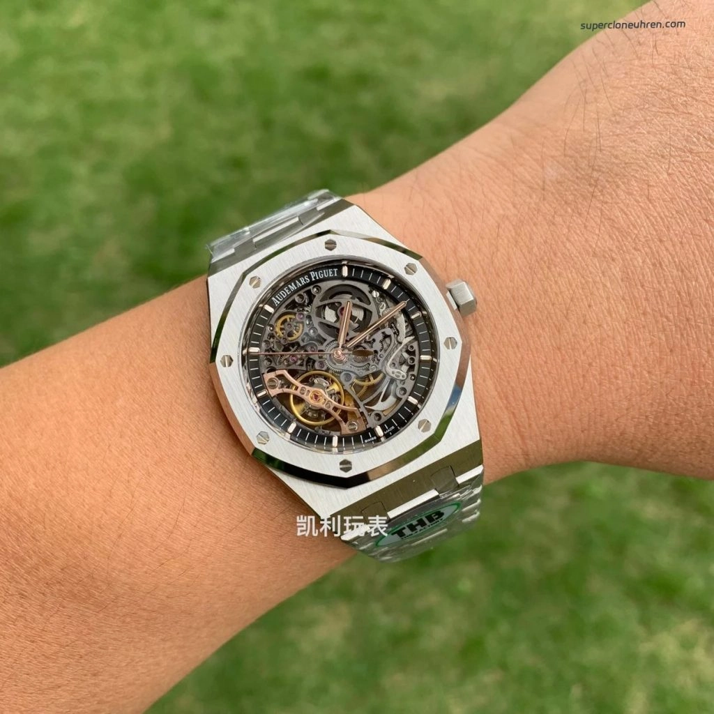 Super Clone Audemars Piguet Royal Oak 15407ST Skelettzifferblatt Edelstahlband 41 mm