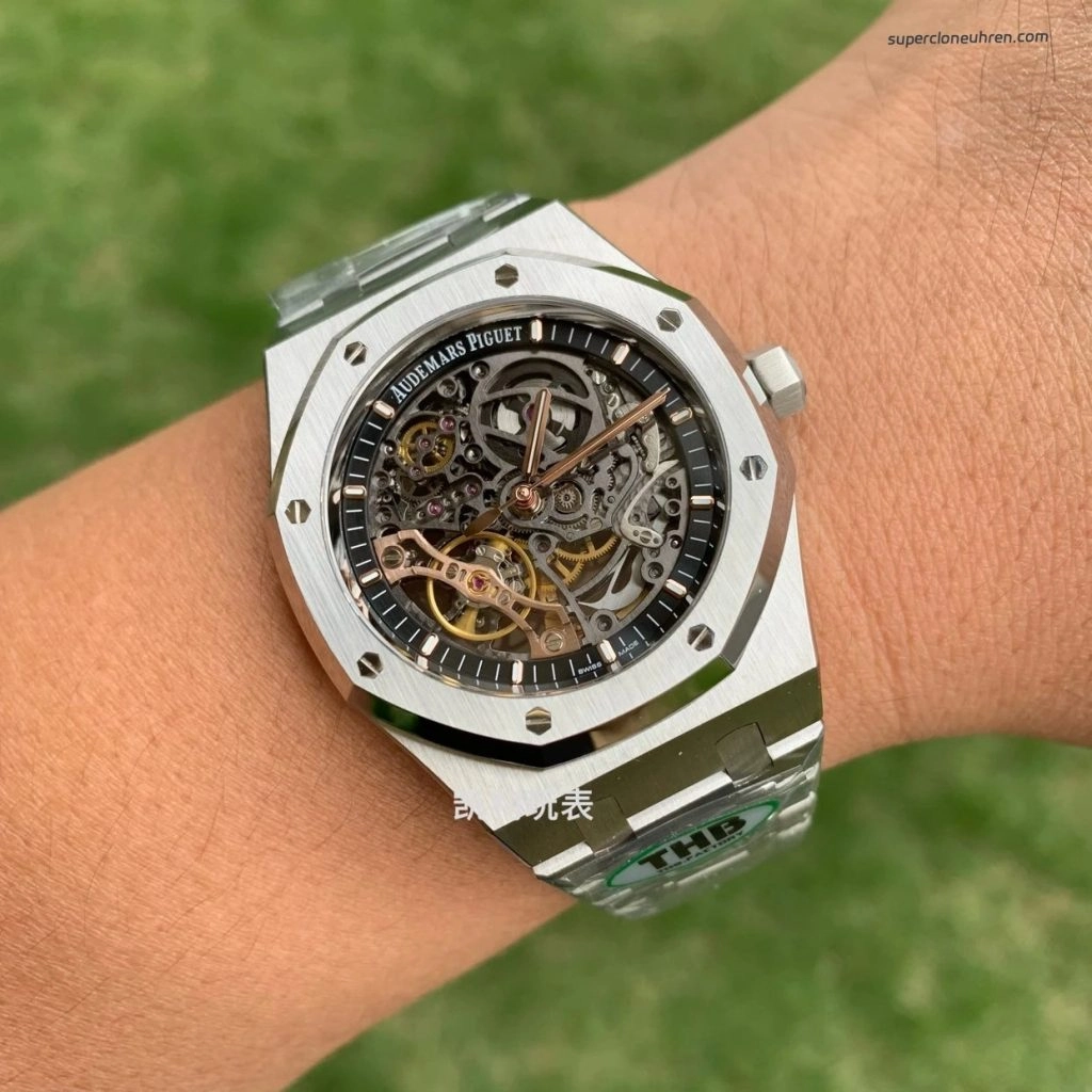 Super Clone Audemars Piguet Royal Oak 15407ST Skelettzifferblatt Edelstahlband 41 mm