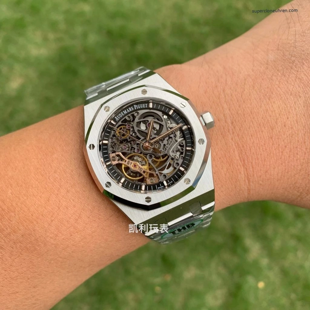 Super Clone Audemars Piguet Royal Oak 15407ST Skelettzifferblatt Edelstahlband 41 mm