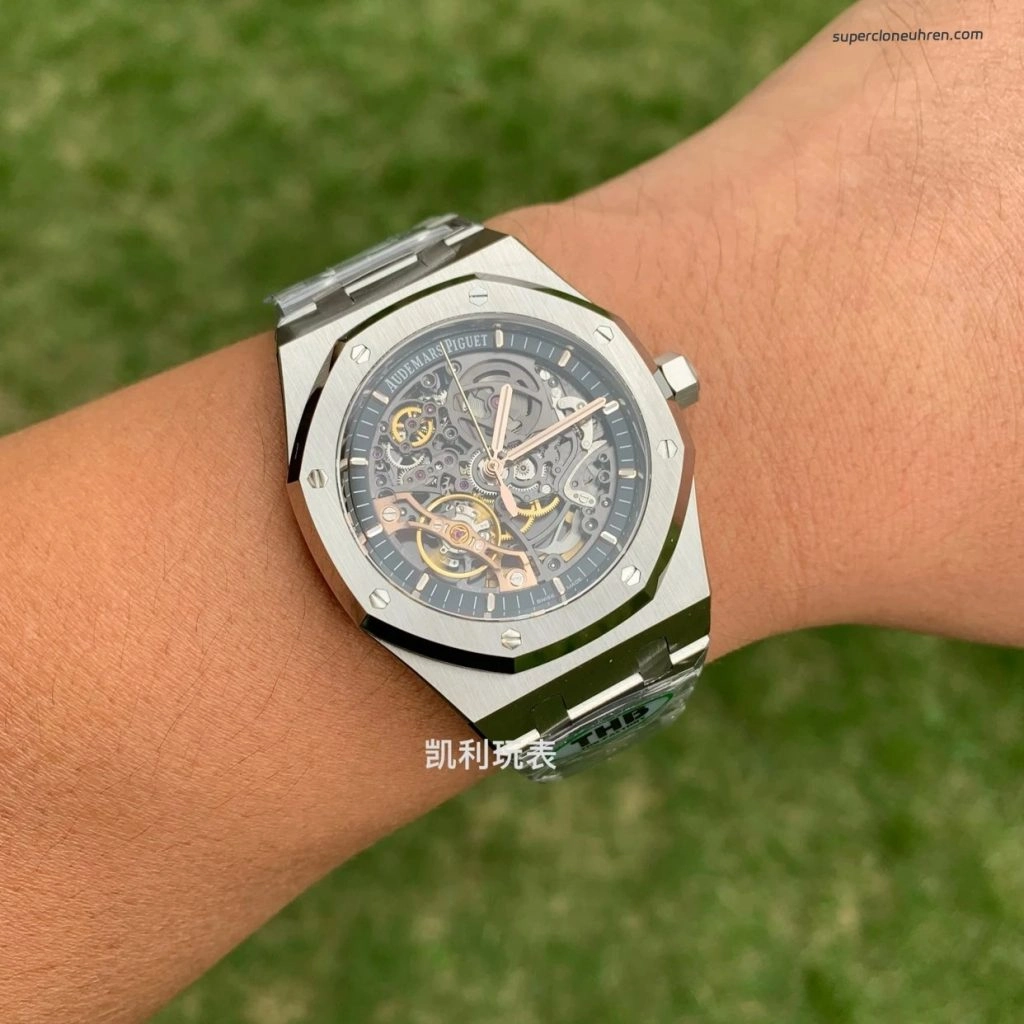 Super Clone Audemars Piguet Royal Oak 15407ST Skelettzifferblatt Edelstahlband 41 mm