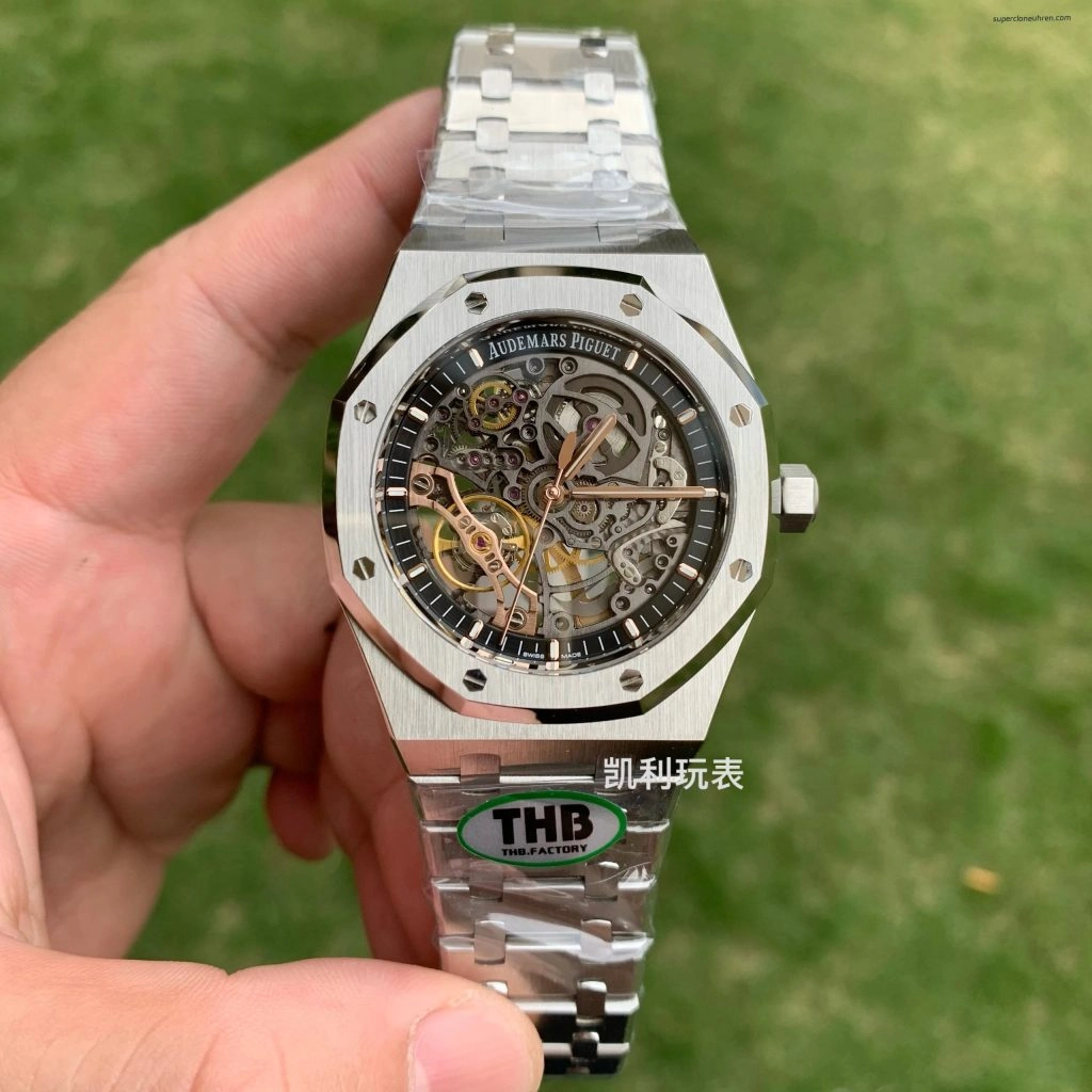 Super Clone Audemars Piguet Royal Oak 15407ST Skelettzifferblatt Edelstahlband 41 mm