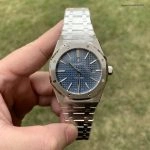 1:1 Super Clone Uhr Audemars Piguet Royal Oak 15400ST.OO.1220ST.03 blaues Zifferblatt aus gebürstetem Edelstahl 41mm