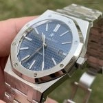 1:1 Super Clone Uhr Audemars Piguet Royal Oak 15400ST.OO.1220ST.03 blaues Zifferblatt aus gebürstetem Edelstahl 41mm