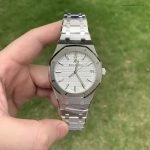 1:1 Super Clone Uhr Audemars Piguet Royal Oak 15500ST mit weißem Zifferblatt und Stahlband 41mm