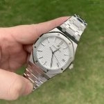 1:1 Super Clone Uhr Audemars Piguet Royal Oak 15500ST mit weißem Zifferblatt und Stahlband 41mm