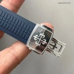 Premium Replica Uhr Patek Philippe Aquanaut 5168G-001 mit blauem Kautschukband 42mm
