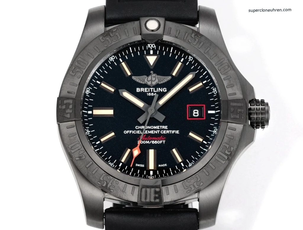 Premium Replica Uhr Breitling Avenger V17310101B1W1 Schwarz mit Textil-Kautschukband 44 mm