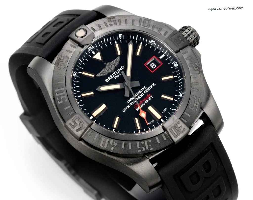 Premium Replica Uhr Breitling Avenger V17310101B1W1 Schwarz mit Textil-Kautschukband 44 mm