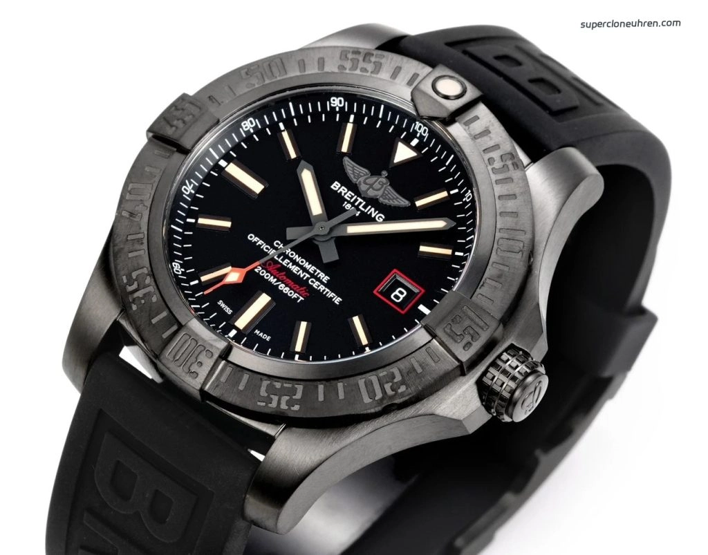 Premium Replica Uhr Breitling Avenger V17310101B1W1 Schwarz mit Textil-Kautschukband 44 mm