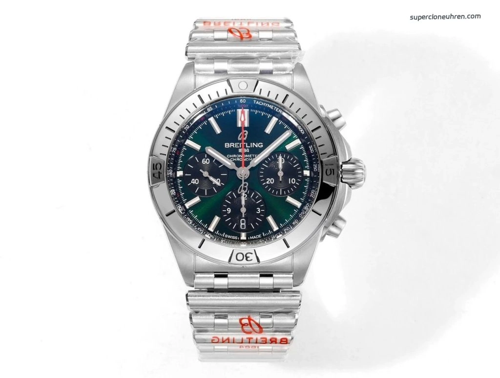 Premium Replica Uhr Breitling Chronomat AB01343A1L1A1 Bentley Edition mit grünem Zifferblatt und Rouleaux-Armband 42 mm