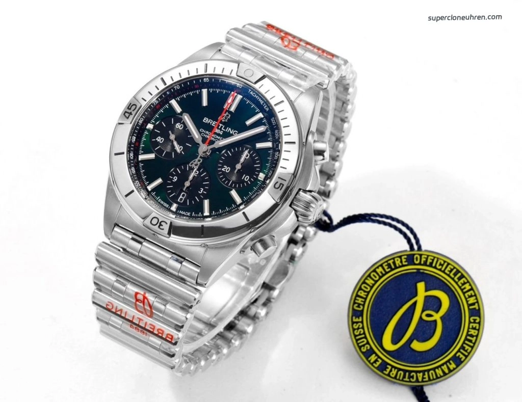 Premium Replica Uhr Breitling Chronomat AB01343A1L1A1 Bentley Edition mit grünem Zifferblatt und Rouleaux-Armband 42 mm