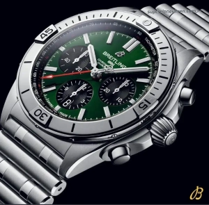 Premium Replica Uhr Breitling Chronomat AB01343A1L1A1 Bentley Edition mit grünem Zifferblatt und Rouleaux-Armband 42 mm