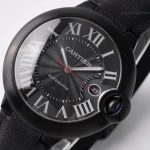 Premium Replica Uhr Cartier Ballon Bleu wsbb0015 Schwarzer Ritter mit Lederband 42mm