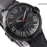 Premium Replica Uhr Cartier Ballon Bleu wsbb0015 Schwarzer Ritter mit Lederband 42mm