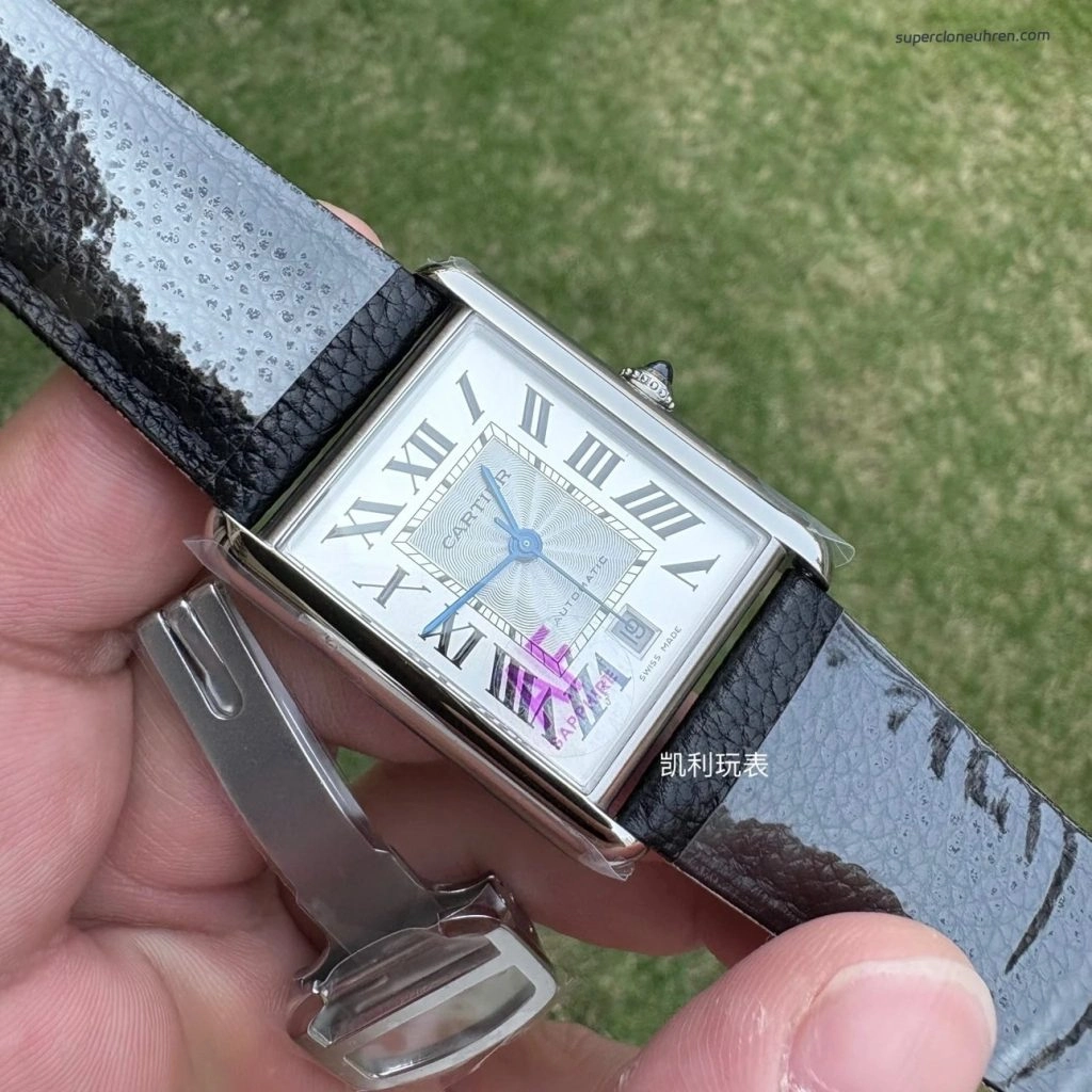 Premium Replica Uhr Cartier Tank Must WSTA0040 Lederarmband mit blauen Zeigern 41x31mm