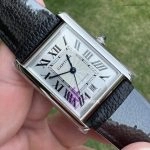 Premium Replica Uhr Cartier Tank Must WSTA0040 Lederarmband mit blauen Zeigern 41x31mm