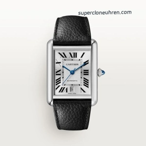 Premium Replica Uhr Cartier Tank Must WSTA0040 Lederarmband mit blauen Zeigern 41x31mm