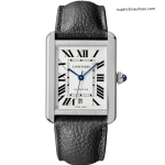 Super Clone Cartier Tank Solo WSTA0029 silbernes Gehäuse mit schwarzem Lederband 27×34 mm
